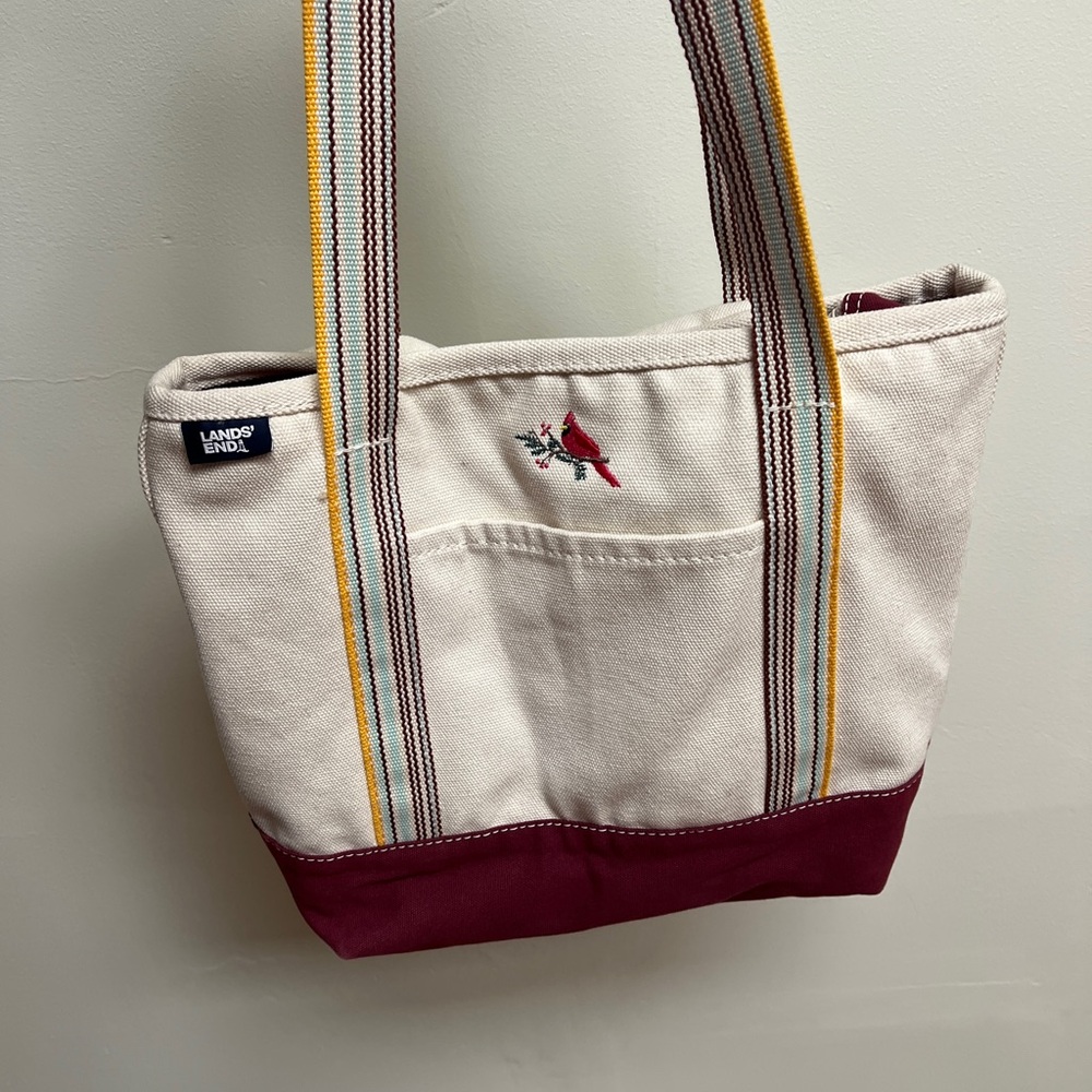 Lands' End Cream and Burgundy Tote Bag
